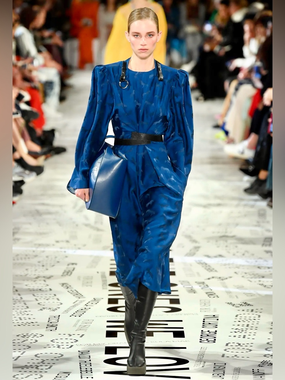 STELLA MCCARTNEY F/W 2019 Horse Jacquard Silk Midi Dress on Blue